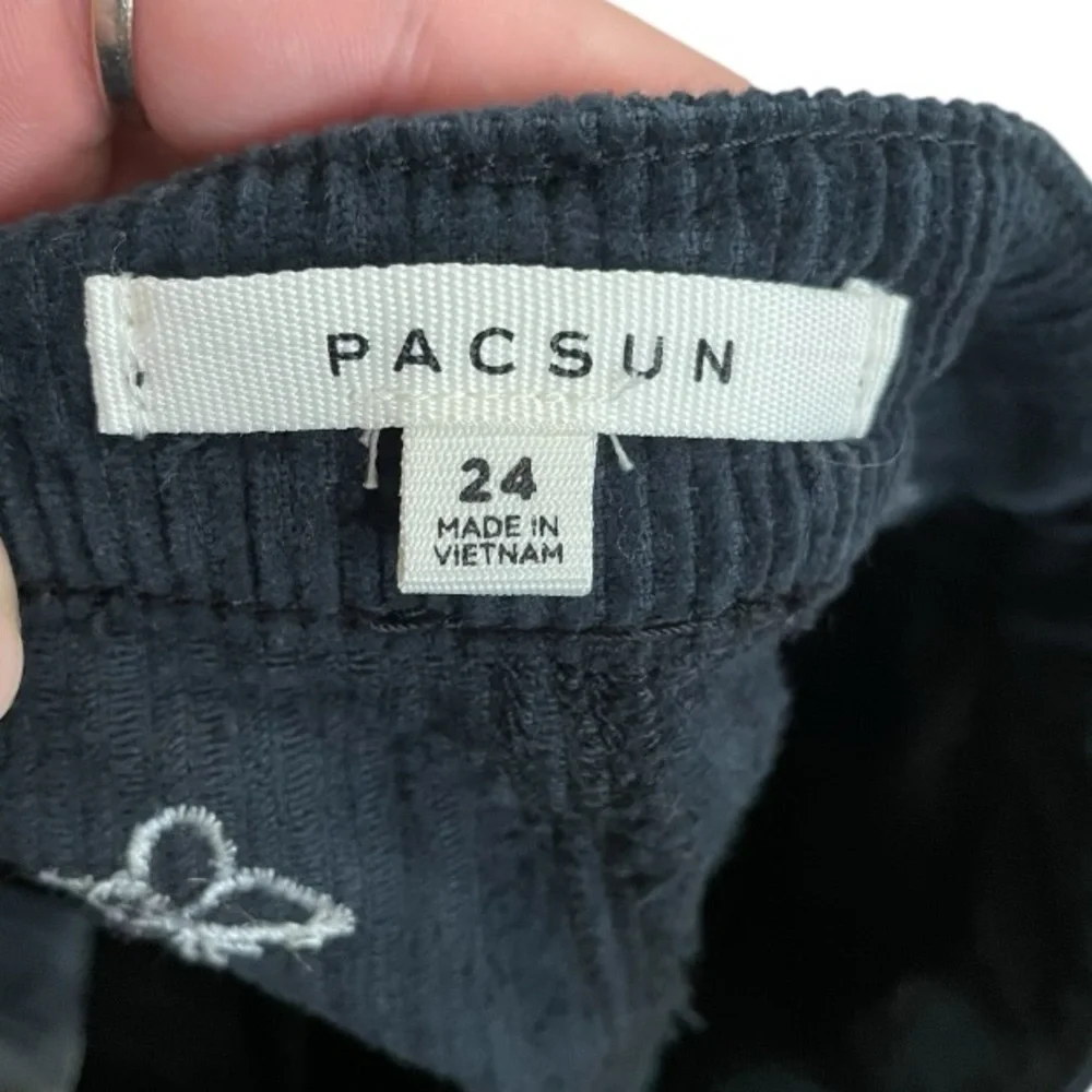 Pacsun Butterfly Corduroy Mini Skirt embroidered sz 24 Black Raw Edge Y2K retro